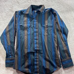 Vintage Panhandle Slim Shirt Size M Blue/Brown Striped